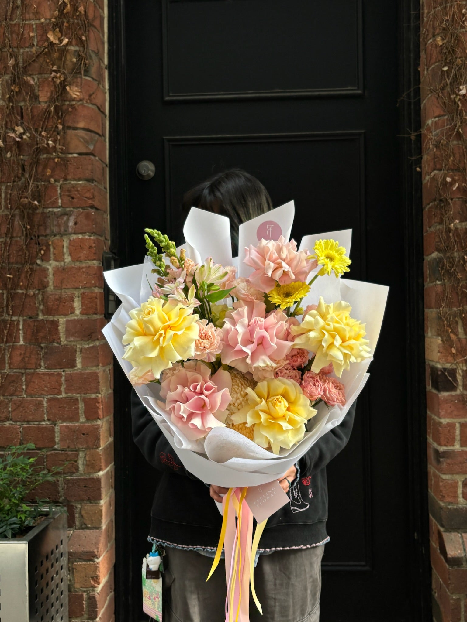Golden Hour bouquet of soft yellow and blush pink flowers, delivered same-day by Feeling Floral, a Melbourne florist.